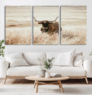 Texas Longhorn Wall Art Canvas Print – Framed Brown Horned