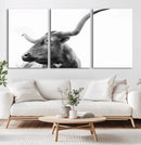 Longhorn Wall Art Canvas Print – Framed Monochrome Ranch Cow