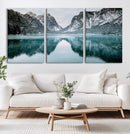Mountain Lake Wall Art Canvas Print – Snowy Peaks Winter