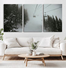 Ski Lift Wall Art Canvas Print – Snowy Pines Misty Landscape