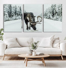 Moose Snow Wall Art Canvas Print – Framed Winter Wildlife