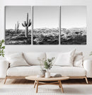Saguaro Cactus Wall Art Canvas Print – Framed Monochrome