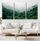 Misty Green Forest Canvas Print – Framed Serene Foggy Pine