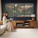 Rustic Black and Wood World Map Canvas Wall Art – Framed