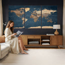 Navy Blue World Map Canvas Print – Framed Travel Map Wall