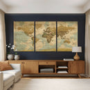 Vintage World Map Wall Art Canvas Print, Detailed World Map