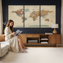 Vintage World Map Canvas Wall Art Print – Framed Modern