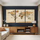 Rustic Vintage World Map Canvas Print – Framed Modern