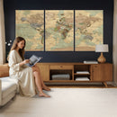 Vintage World Map Wall Art | Ready to Hang and Framed
