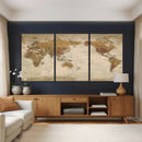 Vintage Detailed World Map Wall Art Canvas Print – Antique