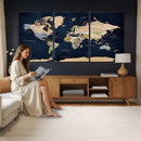 Minimalist World Map Canvas Wall Art - Watercolor Blue and