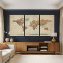 World Map Wall Art Canvas Print, Framed Rustic Atlas Art