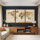 Vintage World Map Canvas Print – Framed Rustic Detailed Map