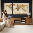 Vintage World Map Canvas Print – Framed Rustic Detailed Map