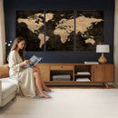 Brown World Map Canvas Print – Modern Travel Map Wall Art,