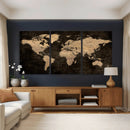 Brown World Map Canvas Print – Modern Travel Map Wall Art,