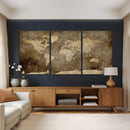 Dark Vintage World Map Canvas Wall Art Print, Antique Map