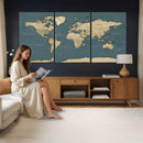 Minimal Vintage World Map Canvas Wall Art Print, Neutral