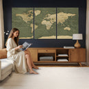 Large World Map Canvas Wall Art Print for Study Room Decor -