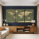 Large World Map Canvas Wall Art Print for Study Room Decor -