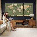 Vintage World Map Canvas Wall Art Print, Classic Global Map