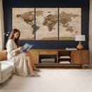 World Map Canvas Wall Art Print, Detailed Global Map Artwork