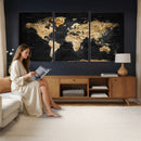 World Map Canvas Wall Art with Famous Landmarks – Framed