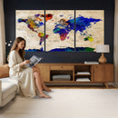 Colorful World Map Canvas Wall Art – Abstract Watercolor Map