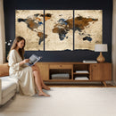Rustic Watercolor World Map Canvas Wall Art – Framed Travel