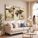 World Map Wall Art – Rustic Earth Tone Canvas Print, Antique