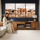 Texas Longhorn Cattle Wall Art Canvas Print, Sepia Western