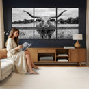 Black White Texas Longhorn Bull Canvas Wall Art, Western Ranch Cattle Photography Print, Rustic Farmhouse Cowboy Decor Artwork by MyGreatCanvas | Canvas Wall Art Prints | Photo Prints & Wall Decor