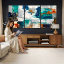 Blue Teal Abstract Canvas Wall Art, Modern Textured Painting Print, Navy Orange White Contemporary Art, Neutral Living Room Decor, Office Art by MyGreatCanvas | Canvas Wall Art Prints | Photo Prints & Wall Decor