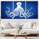 Large 3-Panel Blue Octopus Canvas Wall Art | Coastal Marine by MyGreatCanvas | Canvas Wall Art Prints | Photo Prints & Wall Decor