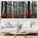 Autumn Forest Wall Art – Enchanting Red Leaves Canvas Print,