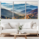 Misty Mountain Sunrise Triptych Canvas Print – Autumn