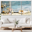 Seashells on Rustic Wooden Background, Seashells Wall Art