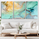 Abstract Aqua and Gold Fluid Wall Art Canvas | 3 Panel Large by MyGreatCanvas | Canvas Wall Art Prints | Photo Prints & Wall Decor