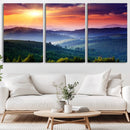 Beautiful Sunset over Hills Forest Landscape Canvas Wall Art