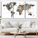 Modern Metallic World Map Canvas Wall Art – Framed