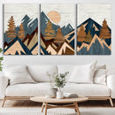 Abstract Wood Panel Effect Mountain Range Top Wall Art
