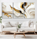 Gold Waves on Pure White Canvas – Gold Abstract Art for
