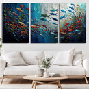 Modern Abstract Fish Shoal Wall Art Canvas Print, Colorful