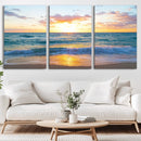 Golden Sunset Over Ocean Waves - Serene Coastal Triptych