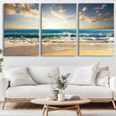 Golden Sunset Beach Triptych Canvas Wall Art for Living Room
