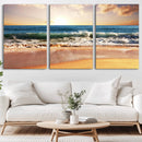 Sunset Beach Wall Art - 3-Panel Framed Canvas Print, Ready