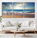 Serene Ocean Sunset Canvas Wall Art - Beach Waves at Sunset,