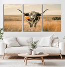 Texas Cow Longhorn Wall Art Canvas Print for Farm House Wall
