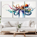 Watercolor Vibrant Octopus Wall Art Canvas Print | Abstract