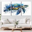 Turtle Wall Art Canvas Print, Framed Watercolor Turtle Art